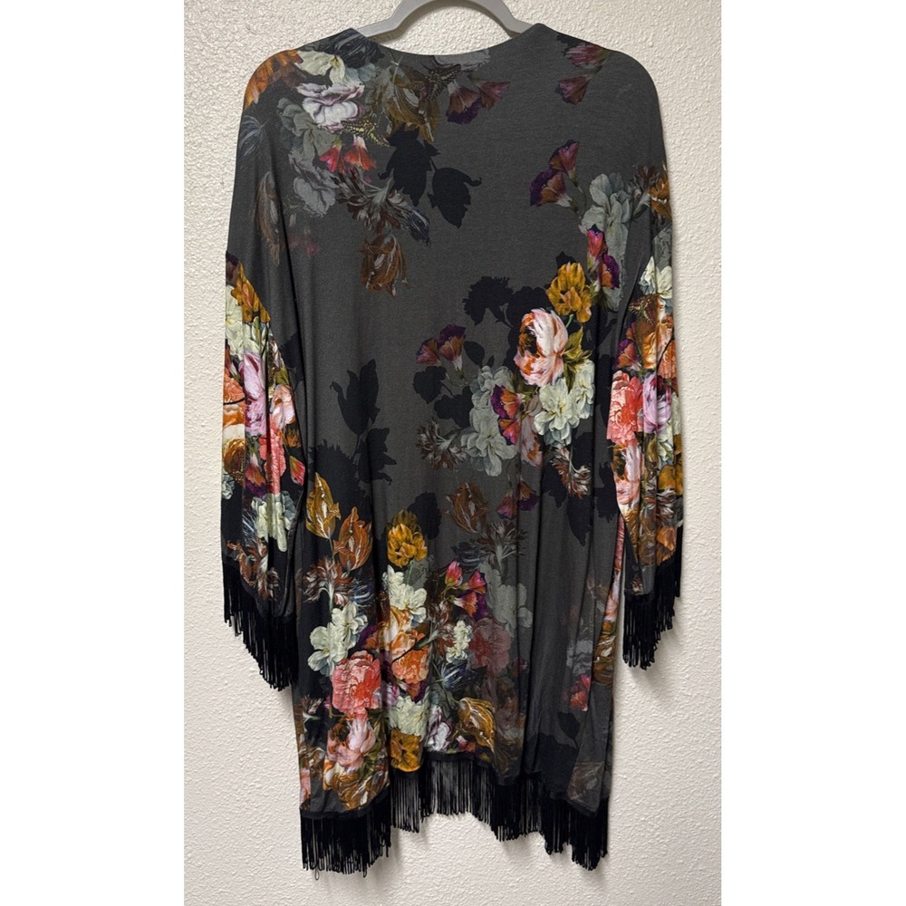 Asos Tall SZ 4 Cardigan Kimono Fringe Dark Moody Floral Butterflies Artsy Boho